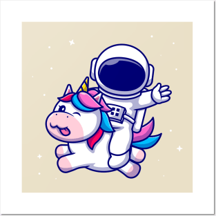 Cute Astronaut Riding Cute Unicorn Cartoon Posters and Art